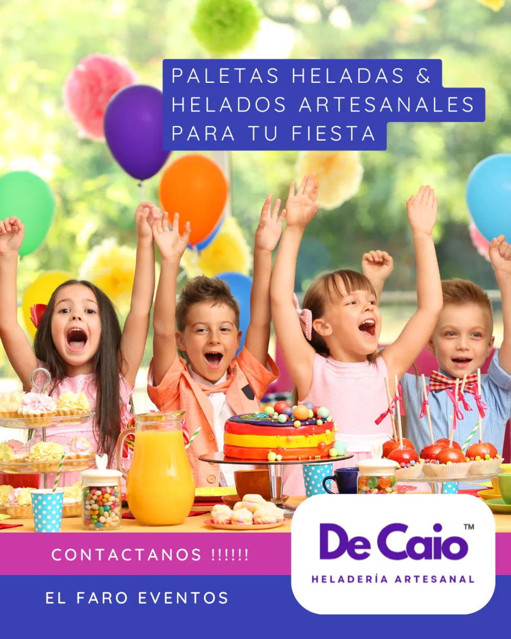 Mesa de fiesta con helados y paletas De Caio
